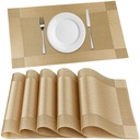 P-Plus International Placemats 6 Yemek Masa Yeri Mats | Placemats Table Mat PVC Material | Non-Slip Heat Dayanıklı | Yemek Masalı Yıkamalı Anti-Skid | Boyut 45 x 30cm (Gold)