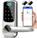 Smart Door Lock with Handle,Keyless Entry Door Locks, 8-in-1 Fingerprint Keypad Exterior Lock - Smart Locks for Front Door - Digital Electronic Smart Lock with Code & APP Control (Silver)