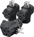K KASONIC - 3-Outlet Grounding Adapter, [UL Listed] Plug Extender, Heavy-Duty Grounded Power Tap - 3 Pack (Black)