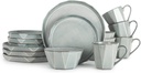 TABLE 12 16-Piece Dinnerware Set, Stonewashed Dinnerware Set for 4 Including Dinner Plates, Dessert & Salad Plates, Bowls, Mugs, Modern Kitchen Set