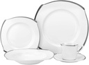 Royalty Porcelain Fancy Square 20pc Dinnerware Set 'Platinum Wave', Bone China