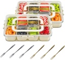 2 Pack Snackle Box Container, Divided Serving Tray with Lid & Handle, Portable Snack Box Food Organizer for Nuts,Candy,Fruits, Snack Platter with 8 Compartments&6 forks for Party, Picnic, Travel