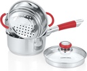 Concord Stainless Steel SIMPLE POUR Saucepan with Steamer Tier. Vented Glass Lid. Features Dual Pouring Spouts and Volume Marking on pot. Perfect for making Sauces, Jam, Ramen, and more (2 Quart)