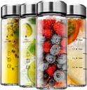 SIEROZUR Glass Juice Bottles 12oz- 4 Pack Wide Mouth Glass Bottles with Lids for Juicing Smoothies, Infused Water, Beverage Storage - BPA Free, Leakproof, Reusable, Borosilicate