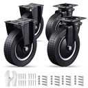 8 Inch Heavy Duty Caster Wheels Set of 4 (2 Swivel & 2 Fixed) 3200LBS Capacity Industrial Rubber Casters for Utility Cart, Workbench, Warehouse Equipment, Truck, Dolly Includes Mounting Hardware