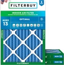 Filterbuy 15x20x2 Air Filter MERV 13 (MPR 1900) Health Defense Replacement (3-Pack), Electrostatic Pleated HVAC AC Furnace Filters, Made in USA (Actual Size: 14.50 x 19.50 x 1.75)