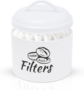 Coffee Filter Holder with Metal Lid – Coffee Filter Container for Countertop – Modern Organizer for Cone Filters – Coffe Bar Accessory for Kitchen Decor (white)