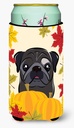 Caroline's Treasures BB2069TBC Black Pug Thanksgiving Tall Boy Hugger Can Cooler Sleeve Hugger Machine Washable Drink Sleeve Hugger Collapsible Insulator Beverage Insulated Holder