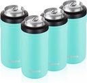 COKTIK 4 in 1 Insulated Can Cooler, 4 Pack Double Wall Slim Can Cooler Set for 12 oz Regular or Slim Cans & Beer Bottle (Blue)