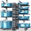 ORDORA Pots and Pans Organizer for Cabinet 16.61'' Height, 8 Tier Pot Organizers Rack with 3 DIY Methods, Adjustable Pan Organizer under Cabinet Kitchen Organization and Storage