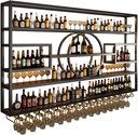 Wine Rack Wall Mounted Bar Shelf with LED Light,Floating Bar Shelves with Wine Glass Holder,Wine Storage Racks,Iron Liquor Bottle Display Shelf for Kitchen,Wine Cellar,Home Decor,Black/Gold