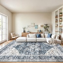 AMADA HOMEFURNISHING 8x10 Washable Area Rug, Low-Profile Large Area Rug with Non-Slip Backing & Durable Edge Binding, Vintage Large Rugs for Living Room, Bedroom, Dinning Room