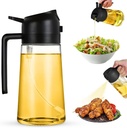2-in-1 Olive Oil Dispenser Bottle, Spray and Pour, Multi-Use Kitchen Gadget, Food-Grade, Salad Dressing, Air Fryer, Healthy, BBQ, Barbecue (Black)