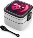 Bento Lunch Box for Women Lunch Containers for Adults Cartoon Heart Shape Double Layered Lunchbox Large Capacity Bento Box with Cutlery for Work Picnic Camping Travel