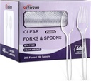 [400 Count] Clear Plastic Forks and Spoons Set Bulk - Heavy Duty Disposable Spoons and Forks Silverware, Plastic Utensils Cutlery Set for Party