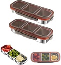 2 Piece Stainless Steel Snack Containers with Lids, Reusable 3 Compartment Snack Containers, Divided Food Storage Containers Box Sauce Cups for School, Travel, Home (3 Compartment-black)