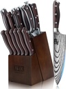 SHAN ZU Knife Set 16 pcs, Japanese Kitchen Knife with Block High Carbon Stainless Steel Ultra Sharp Knife for Kitchen, Professional Chef Knife Set with Sharpener