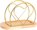 Amosfun Chic Heart Shaped Napkin Holder with Wooden Base Vertical Paper Serviette Dispenser for Dining Tables Stylish Stable Design for Home Hotel and Restaurant Use