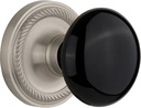 Nostalgic Warehouse, Passage-2.375", Satin Nickel Rope Rosette with Black Porcelain Knob, (710033)