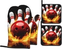 4 Pcs Bowling Ball Oven Mitts and Potholders,Kitchen Oven Glove with Pot Holders,Non-Slip Gloves High Heat Resistant 500 Degree for BBQ, Grill, Baking, Cooking, Oven, Microwave