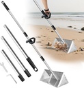 Sand Flea Rake - Heavy Duty Stainless Steel Sand Scoop Detachable 47" Long Handle Sand Sifter for The Beach with 16" Width Basket Metal Detecting Tool for Collecting Shark Teeth (Silver)