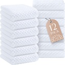 Super Absorbent Kitchen Towels 12 Pack - Premium 100% Cotton Kitchen Towels, 450GSM Thick Machine Washable White Dish Towels for Kitchen Drying, Cleaning, Dobby Weave, Unmatched Quality