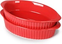 LEETOYI Porcelain Small Oval Au Gratin Pans, Baking Dish Set for 1 or 2 person servings, Bakeware with Double Handle for Kitchen and Home, Set of 2 (Red)