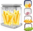 French Fry Cutter 4-in-1, Potato Cutter for Fries, Onion Dicer, Food Chopper & Apple Slicer – Manual Hand Vegetable Cutter with 4 Blades
