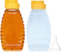 2 Pack Empty Plastic Honey Bottles with Funnel, 180ml Squeeze Honey Jars Leakproof Honey Dispenser No Drip Lids Condiment Container for Ketchup Mustard Salad Dressing Sauce Syrup Oil Epoxy, BPA Free