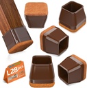 28Pcs Square Chair Leg Floor Protectors with Wrapped Felt Bottom, Silicone Chair Leg Protectors for Hardwood Floors, Chair Legs Cover Prevents Scratches & Reduce Noise (Brown L Fit 1.14"-1.42")