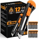REXBETI 12Pack Utility Bıçağı, Retractable Box XS for Mirrors, Tea and Box, 18mm Wider Razor Sharp Blade, Smooth Mechanism, Perfect for Office and Home use