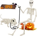 36'' Halloween Skeleton Decoration with Dog Skeleton, 3FT Posable Skeleton Realistic Plastic Bones Movable Joints for Halloween Party Yard Haunted House Props Indoor Outdoor Decor