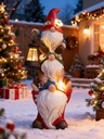 Christmas Gnome Statue with Solar Lights Garden Sculptures Funny Triple Gnome Outdoor Patio Lawn Yard Balcony Home Decor Birthday Gift for Woman Grandma 12 in Garden Gnome