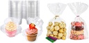 100 Pack Individual Plastic Cupcake Boxes and 100 Pack Cellophane Bags