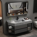 Bathroom Vanity with Sink - 48IN Irregular Floating Bathroom Vanity with LED Smart Defogging Mirror & Hidden Handle | 2 Drawers & Open Shelves