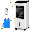 KOTEK Evaporative Cooler w/Fan & Humidifier, 7.5H Timer, 3 Wind Modes & Speeds, LED Display, Remote Control, 4 Casters, 2 Ice Boxes, Portable Air Cooler for Home, Office