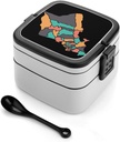 Honolulu Island Map Portable Bento Box with Handle 2 Compartment Leak-Proof Stackable Lunch Box for Work Picnic Camping