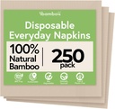 Ibambo Everyday 100% Bamboo Compostable Napkins Disposable 250-Pack | Table Napkins Disposable for Lunch, Dinner, Events & Entertaining | 2-Ply FSC Certified | Compostable Paper Towels | 6.5 x 6.5Inch