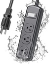 EIGSO Outdoor Power Strip Weatherproof, IPX6 Grade Waterproof Surge Protector with 3 Wide Outlets, Anti-Electric Shock, 6 FT Heavy Duty Extension Cord for Outdoor Patio Garden, Black