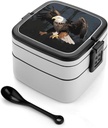3D Bald Eagle Bento Box with Spoon, 2-layer Stackable Lunch Box Leak Proof with Invisible Handle, Insulated Food Storage for Office, Picnic & Travel