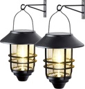 2 Pack Solar Lights Outdoor Lanterns,Waterproof Hanging Solar Lights Lantern Glass Metal with Wall Mount Kit, Garden Lanterns Solar Powered for Outdoor, Fence, Front Porch Exterior Lighting