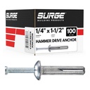Surge BP - 1/4" x 1-1/2" MH Hammer Drive Nail in Concrete Anchor with Carbon Steel Nail | Fasteners for Concrete, Block, and Brick (100/BOX)