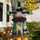 Crashing Witch Halloween Decorations Outdoor: 43" Flying Witch Crashing into Tree Halloween Decor Outside Hanging Props for Yard Patio Porch Tree Door