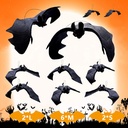 Halloween Hanging Bats Decorations, 10 pcs Creepy Flying Rubber Bats Decor & Caution Tape for Outdoor & Indoor, Realistic Looking Spooky Bats for Halloween Party Supplies Prank Toy Haunted House Decor