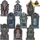 JOYIN 16" 9 Pcs Halloween Tombstones Decorations Outdoor Graveyard Decor, Yard Lawn Cemetery Plastic Headstones with 18 Metal Stakes for Halloween Indoor Prop Decorations, Party Decor Supplies
