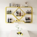 Industrial LED Hanging Wall Mounted Wine Rack with Storage Holder for Home Bar Dining Room Kitchen Gold Color with LED (Size: with LED)