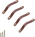 4 Pack Soft Genuine Leather Drawer Pulls Handle,Wardrobe Cabinets Kitchen Closet Knobs Door Pulls Handles knobs with Screws,Home Decoration, Handmade (4 Pack, 5.6" - Brown)