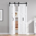 FREDBECK 48in X 84in (for 4 Doors 12x84) White Bi fold Barn Door Bifold Doors with 52" Hardware Track Kit Included,Solid MDF with Water-Proof PVC Surface for Closet,Assembly Required