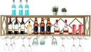 Bar Unit Floating Shelves, Wall-Mounted Wine Racks Inverted Wine Glass Rack Multifunctional Iron Bottle Holder for Home, Hanging Goblet Rack with Partitions