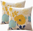 sykting Spring Summer Floral Pillow Covers 18x18 Pack of 2 Thick Cotton Linen Outdoor Pillow Covers for Patio Furniture Porch Blue and Yellow Throw Pillow Covers for Couch Sofa Bed Chair